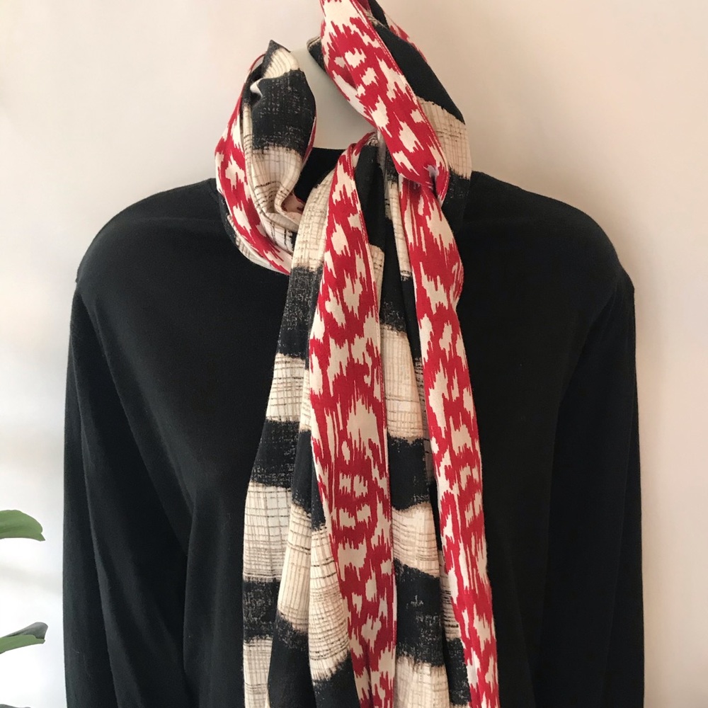 Black + Red + Beige Scarf